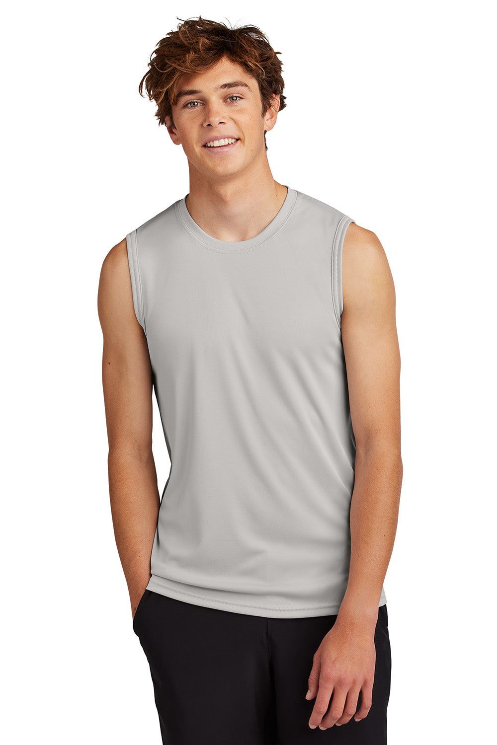 Port & Company PC380SL Mens Performance Tank Top Silver Grey Model Front