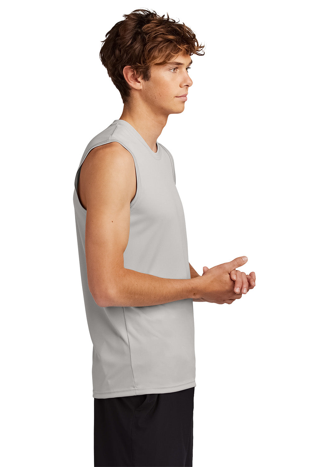 Port & Company PC380SL Mens Performance Tank Top Silver Grey Model Side