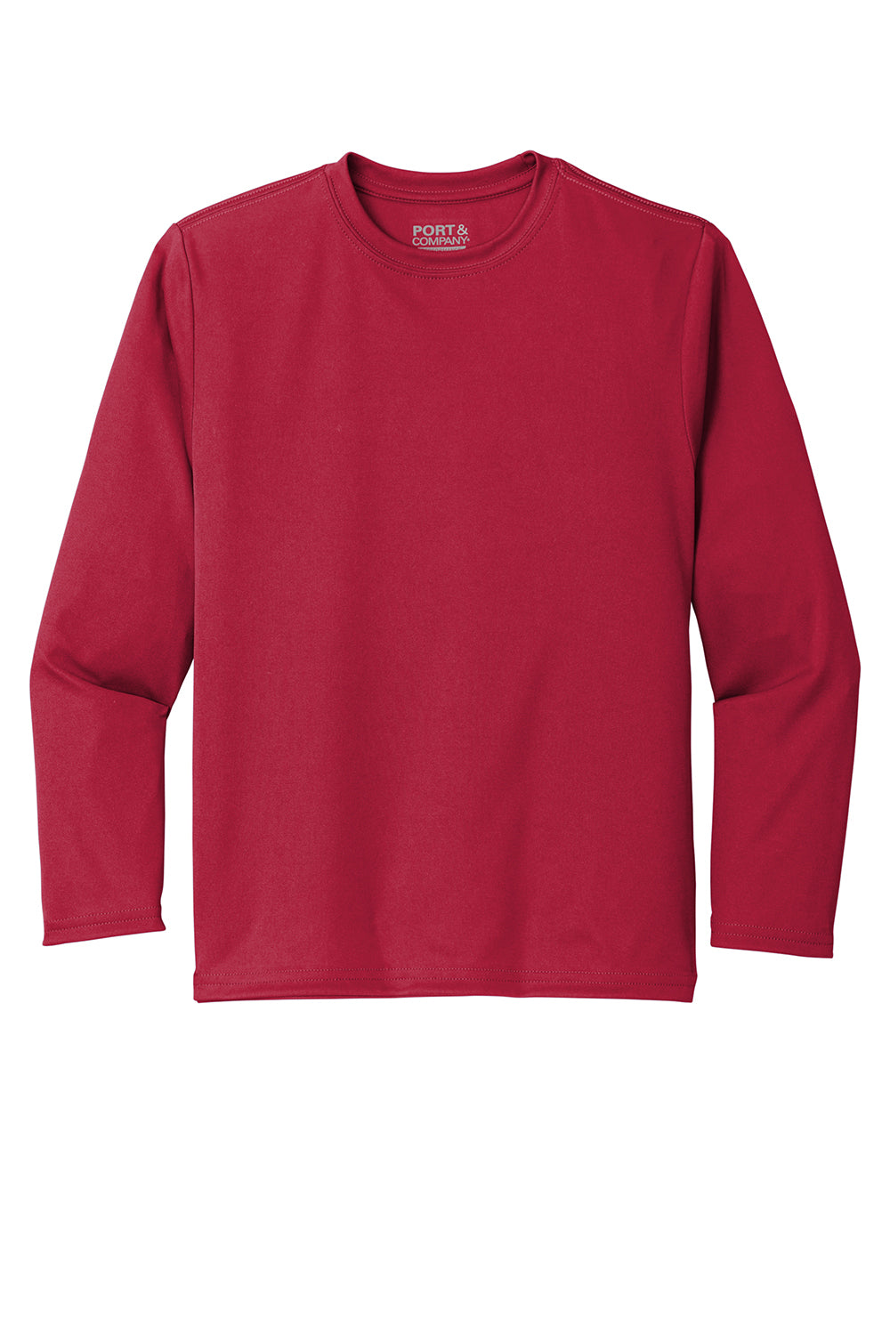 Port & Company PC380YLS Youth Dry Zone Performance Moisture Wicking Long Sleeve Crewneck T-Shirt Red Flat Front