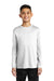 Port & Company PC380YLS Youth Dry Zone Performance Moisture Wicking Long Sleeve Crewneck T-Shirt White Model Front