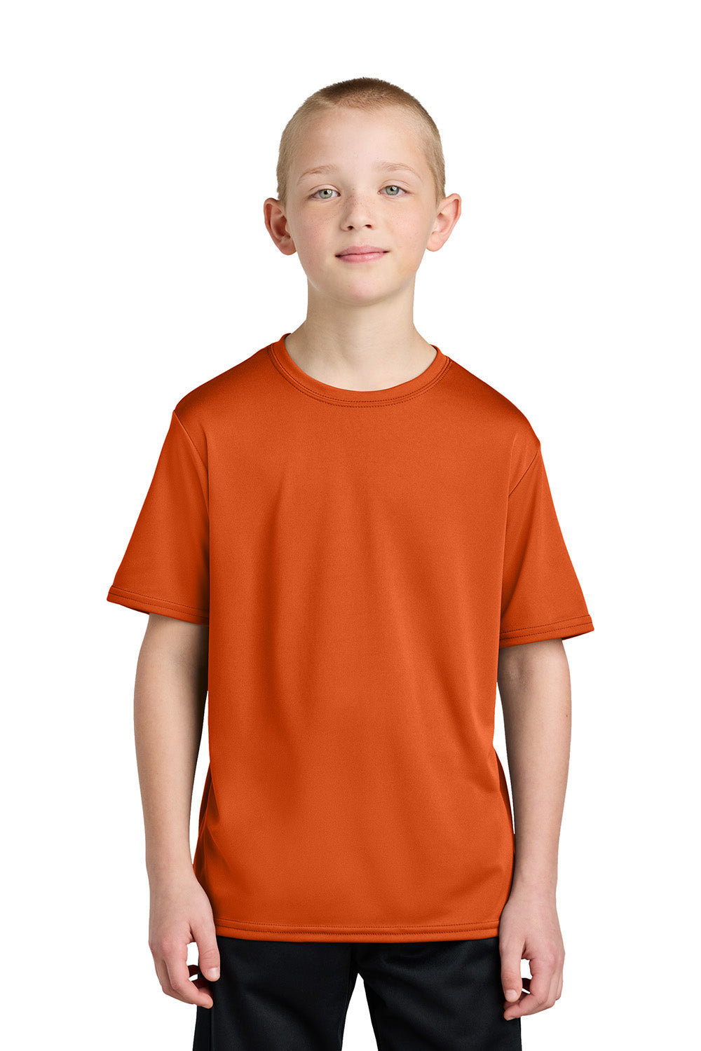 Port & Company PC380Y Youth Dry Zone Performance Moisture Wicking Short Sleeve Crewneck T-Shirt Deep Orange Model Front