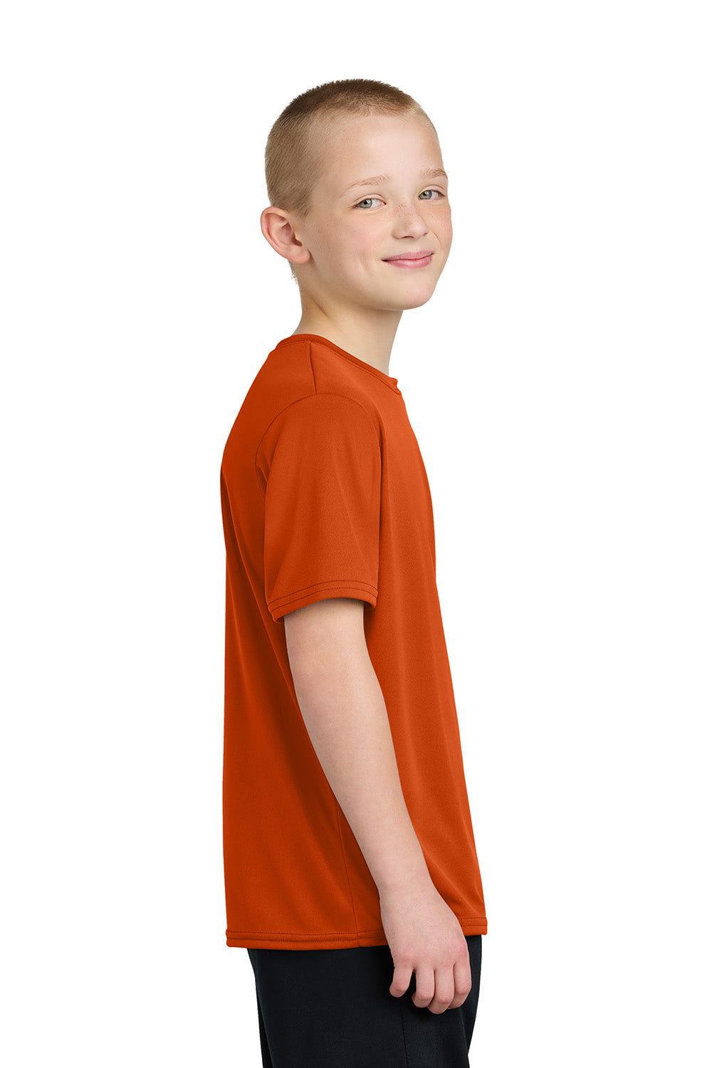 Port & Company PC380Y Youth Dry Zone Performance Moisture Wicking Short Sleeve Crewneck T-Shirt Deep Orange Model Side