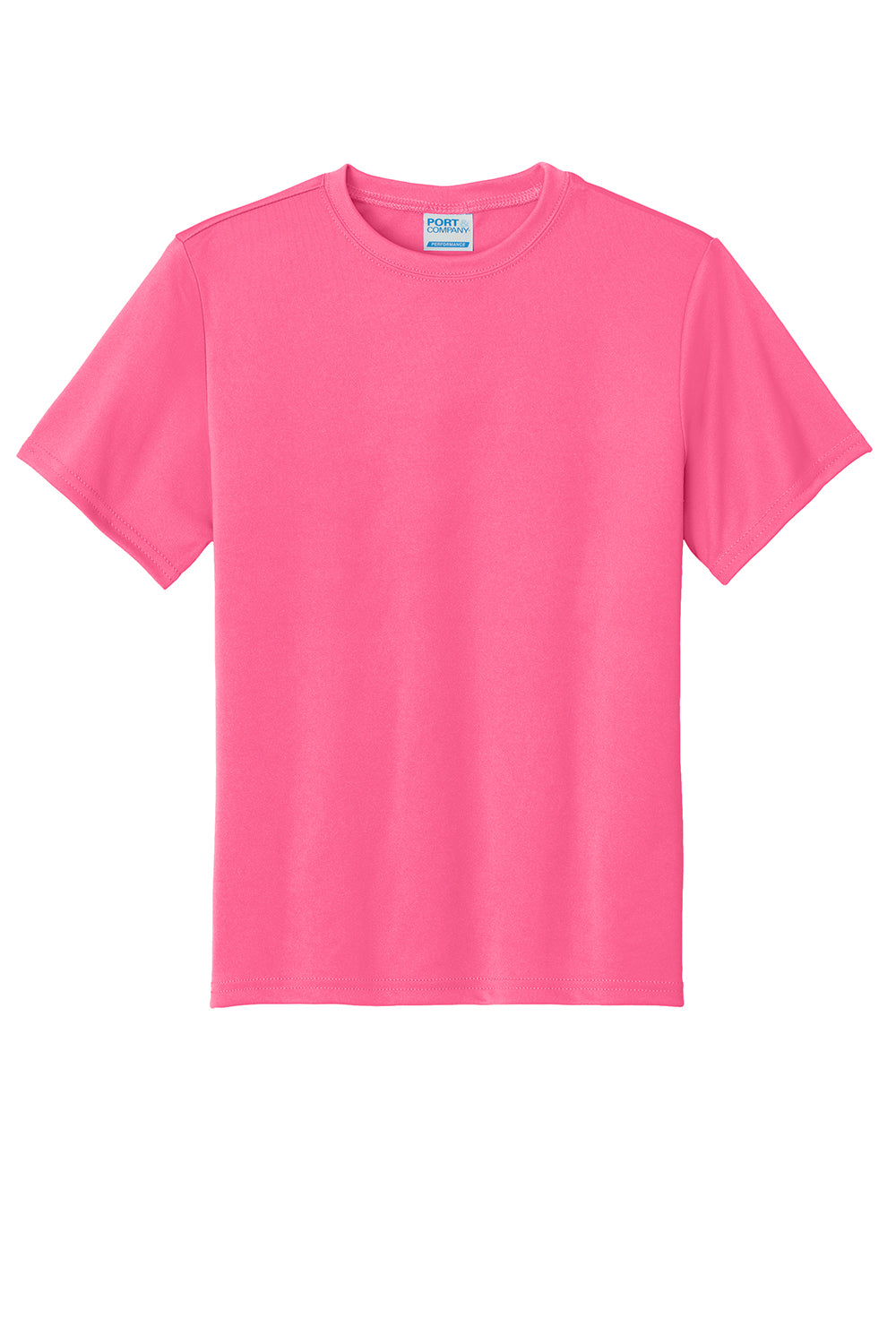 Port & Company PC380Y Youth Dry Zone Performance Moisture Wicking Short Sleeve Crewneck T-Shirt Neon Pink Flat Front