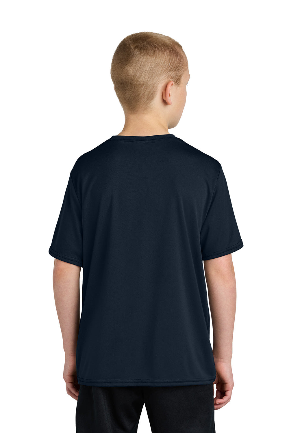 Port & Company PC380Y Youth Dry Zone Performance Moisture Wicking Short Sleeve Crewneck T-Shirt True Navy Blue Model Back