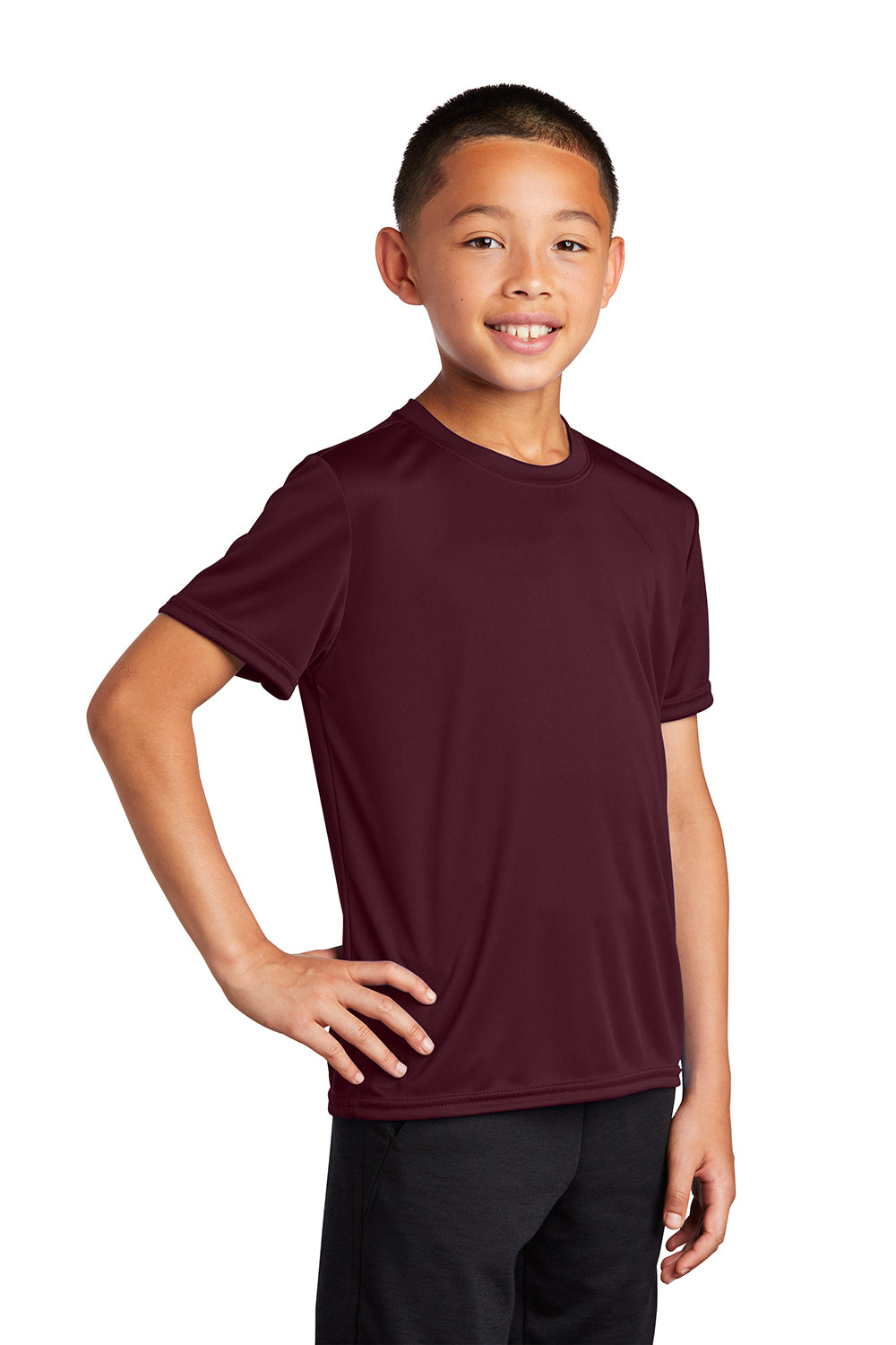 Port & Company PC380Y Youth Dry Zone Performance Moisture Wicking Short Sleeve Crewneck T-Shirt Athletic Maroon Model 3q