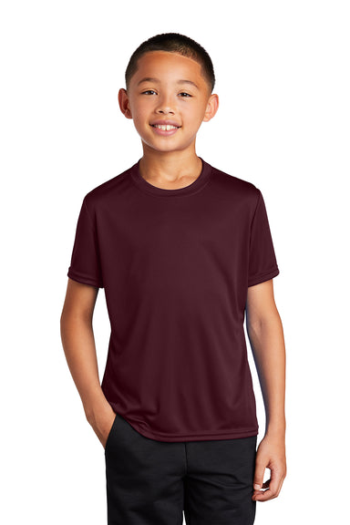 Port & Company PC380Y Youth Dry Zone Performance Moisture Wicking Short Sleeve Crewneck T-Shirt Athletic Maroon Model Front