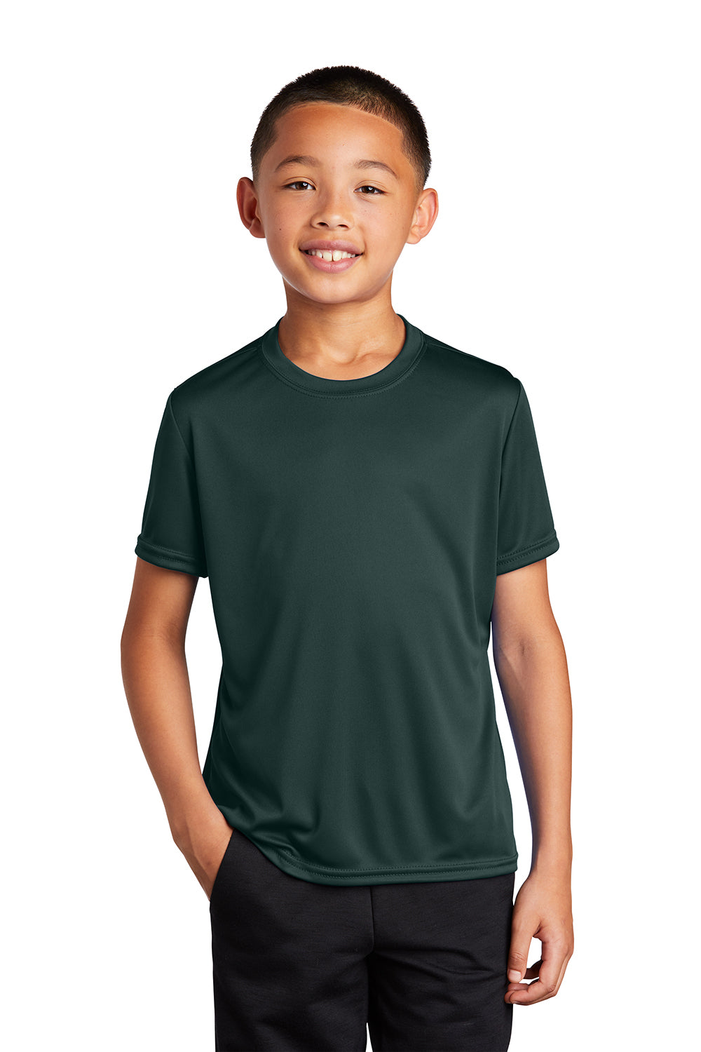 Port & Company PC380Y Youth Dry Zone Performance Moisture Wicking Short Sleeve Crewneck T-Shirt Dark Green Model Front