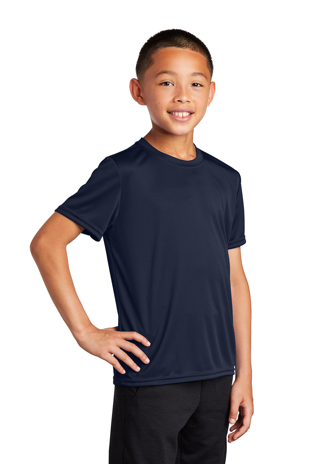 Port & Company PC380Y Youth Dry Zone Performance Moisture Wicking Short Sleeve Crewneck T-Shirt Deep Navy Blue Model 3q