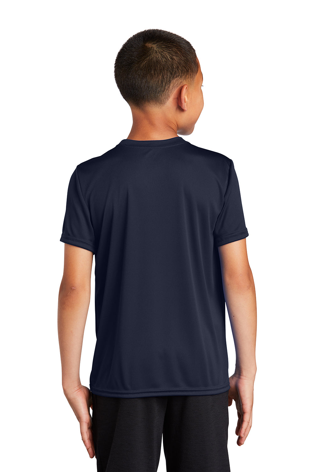 Port & Company PC380Y Youth Dry Zone Performance Moisture Wicking Short Sleeve Crewneck T-Shirt Deep Navy Blue Model Back