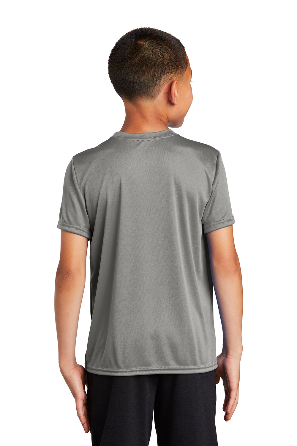 Port & Company PC380Y Youth Dry Zone Performance Moisture Wicking Short Sleeve Crewneck T-Shirt Concrete Grey Model Back