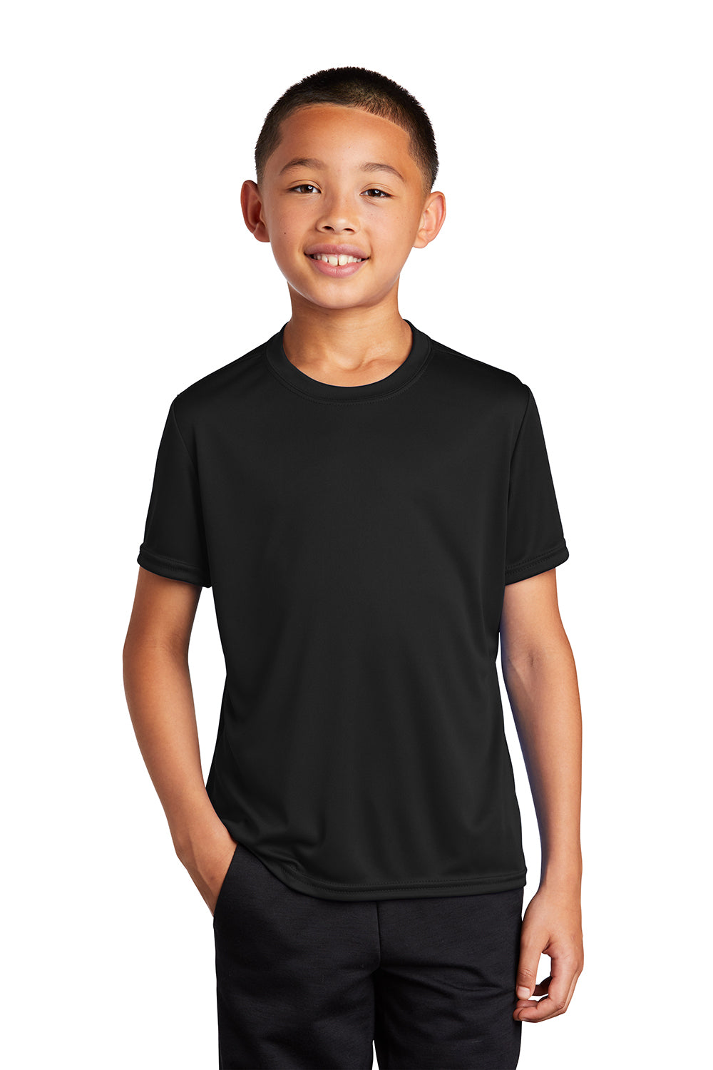 Port & Company PC380Y Youth Dry Zone Performance Moisture Wicking Short Sleeve Crewneck T-Shirt Jet Black Model Front