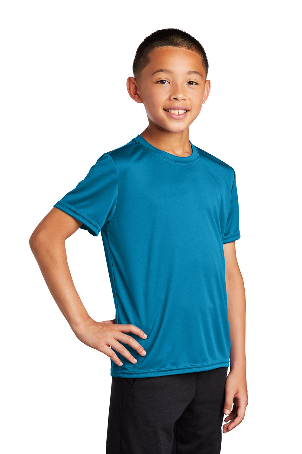 Port & Company PC380Y Youth Dry Zone Performance Moisture Wicking Short Sleeve Crewneck T-Shirt Neon Blue Model 3q