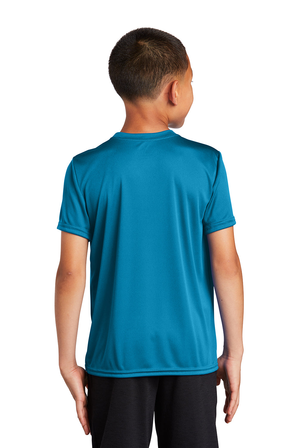 Port & Company PC380Y Youth Dry Zone Performance Moisture Wicking Short Sleeve Crewneck T-Shirt Neon Blue Model Back