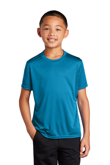 Port & Company PC380Y Youth Dry Zone Performance Moisture Wicking Short Sleeve Crewneck T-Shirt Neon Blue Model Front