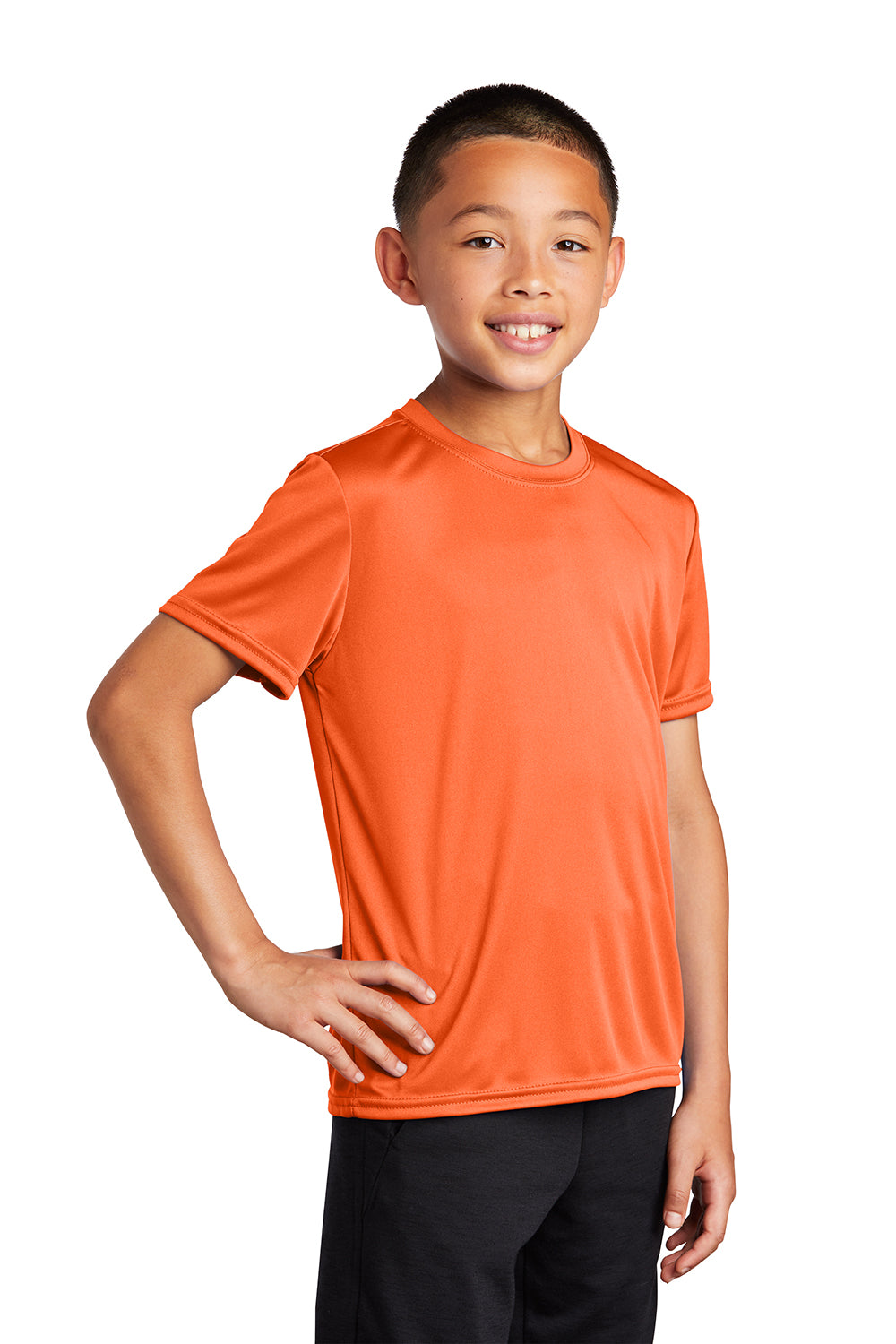 Port & Company PC380Y Youth Dry Zone Performance Moisture Wicking Short Sleeve Crewneck T-Shirt Neon Orange Model 3q