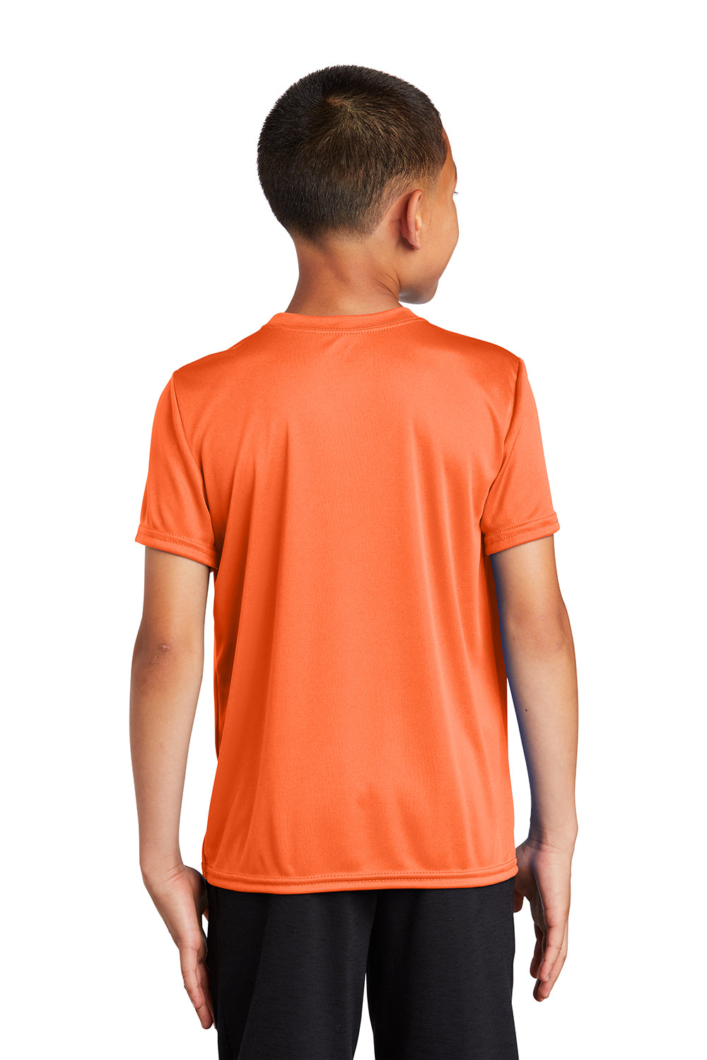 Port & Company PC380Y Youth Dry Zone Performance Moisture Wicking Short Sleeve Crewneck T-Shirt Neon Orange Model Back