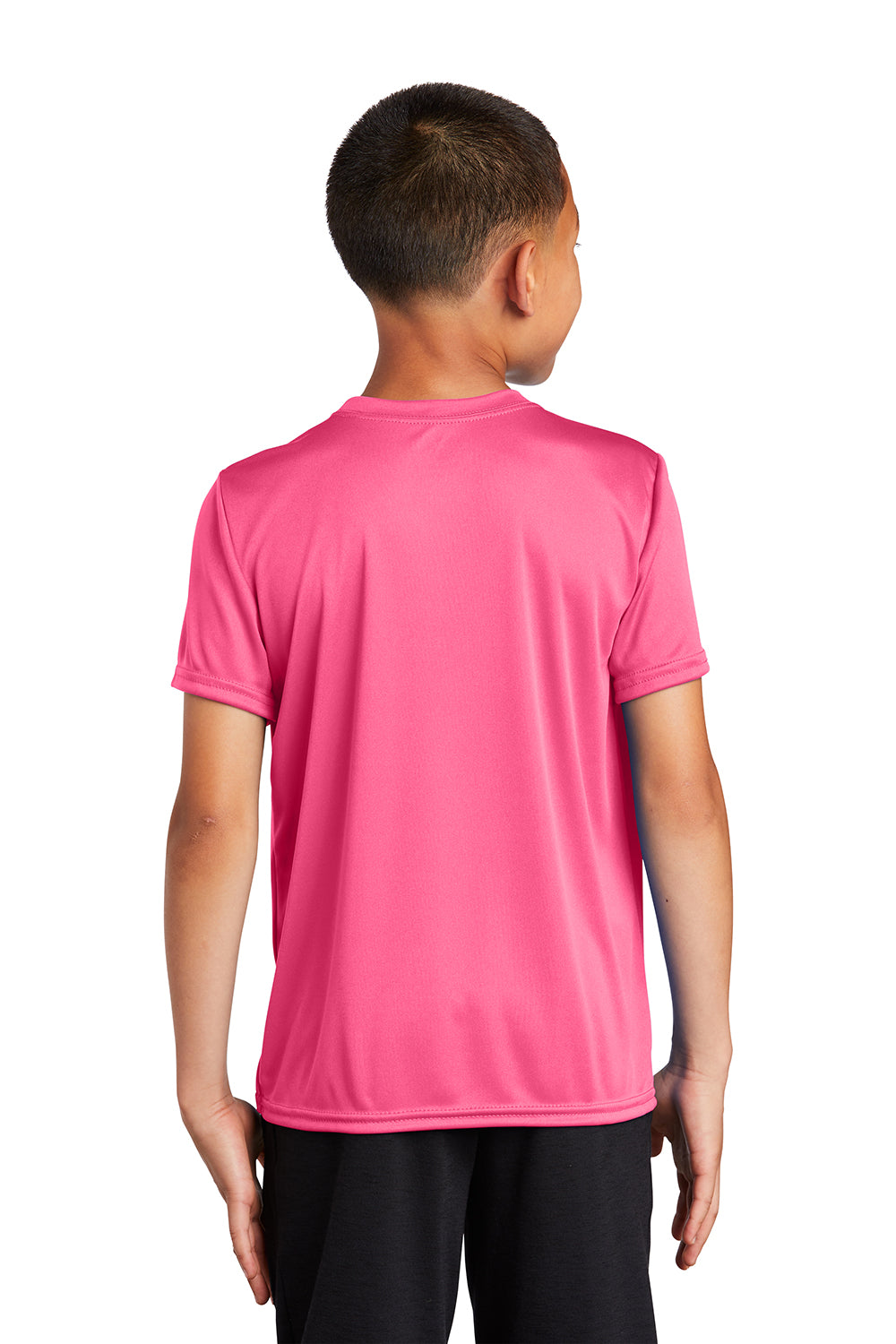 Port & Company PC380Y Youth Dry Zone Performance Moisture Wicking Short Sleeve Crewneck T-Shirt Neon Pink Model Back