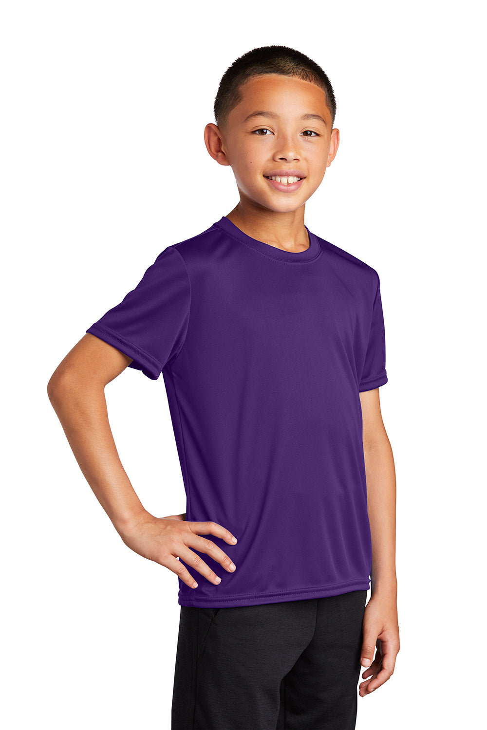 Port & Company PC380Y Youth Dry Zone Performance Moisture Wicking Short Sleeve Crewneck T-Shirt Team Purple Model 3q