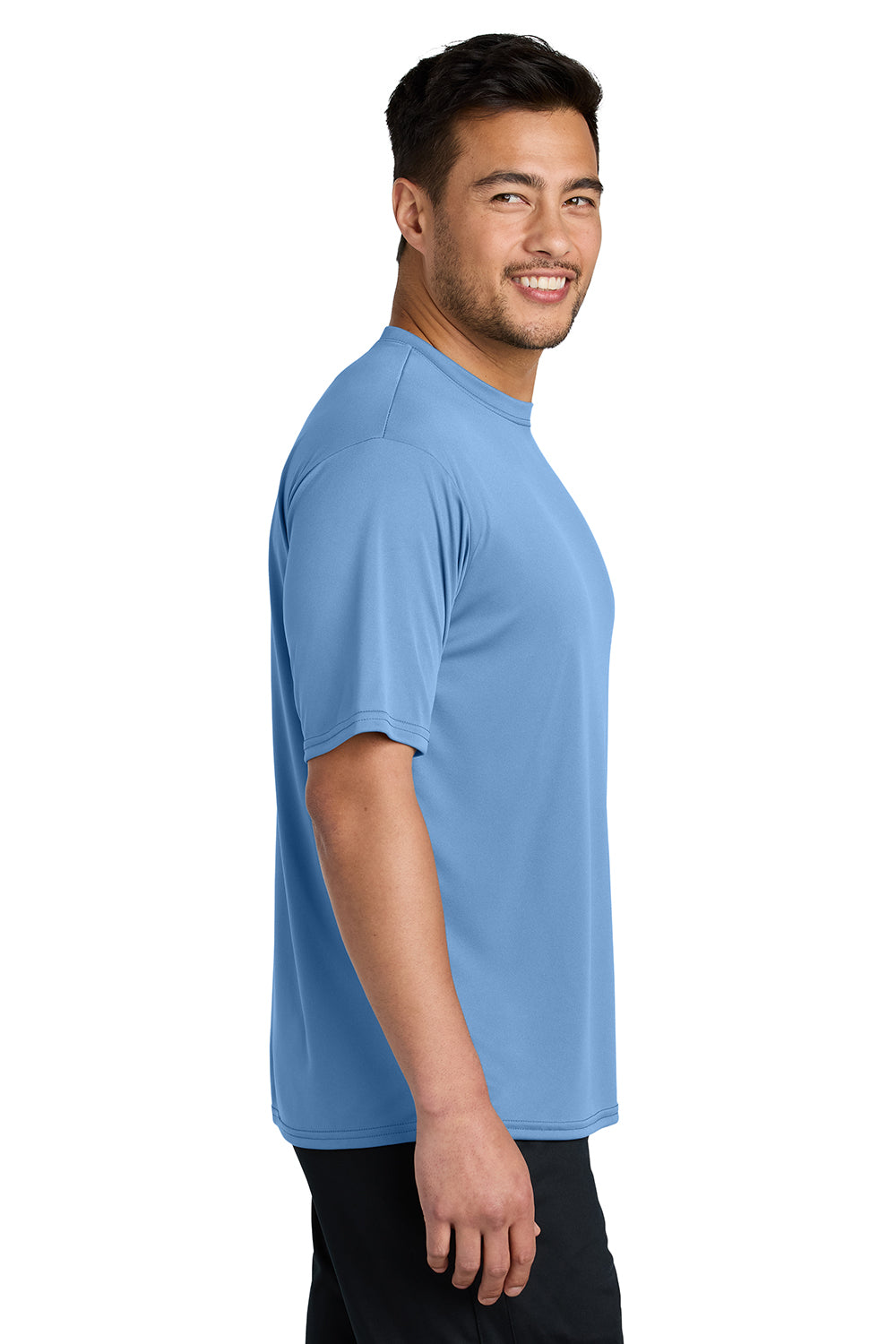 Port & Company PC380 Mens Dry Zone Performance Moisture Wicking Short Sleeve Crewneck T-Shirt Carolina Blue Model Side