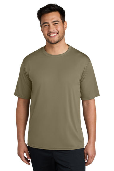 Port & Company PC380 Mens Dry Zone Performance Moisture Wicking Short Sleeve Crewneck T-Shirt Coyote Brown Model Front