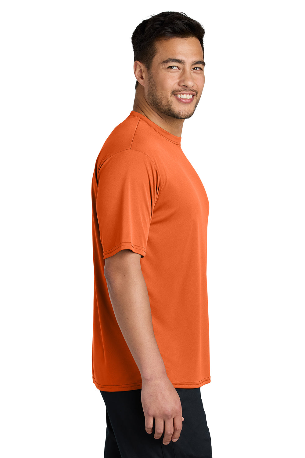 Port & Company PC380 Mens Dry Zone Performance Moisture Wicking Short Sleeve Crewneck T-Shirt Deep Orange Model Side