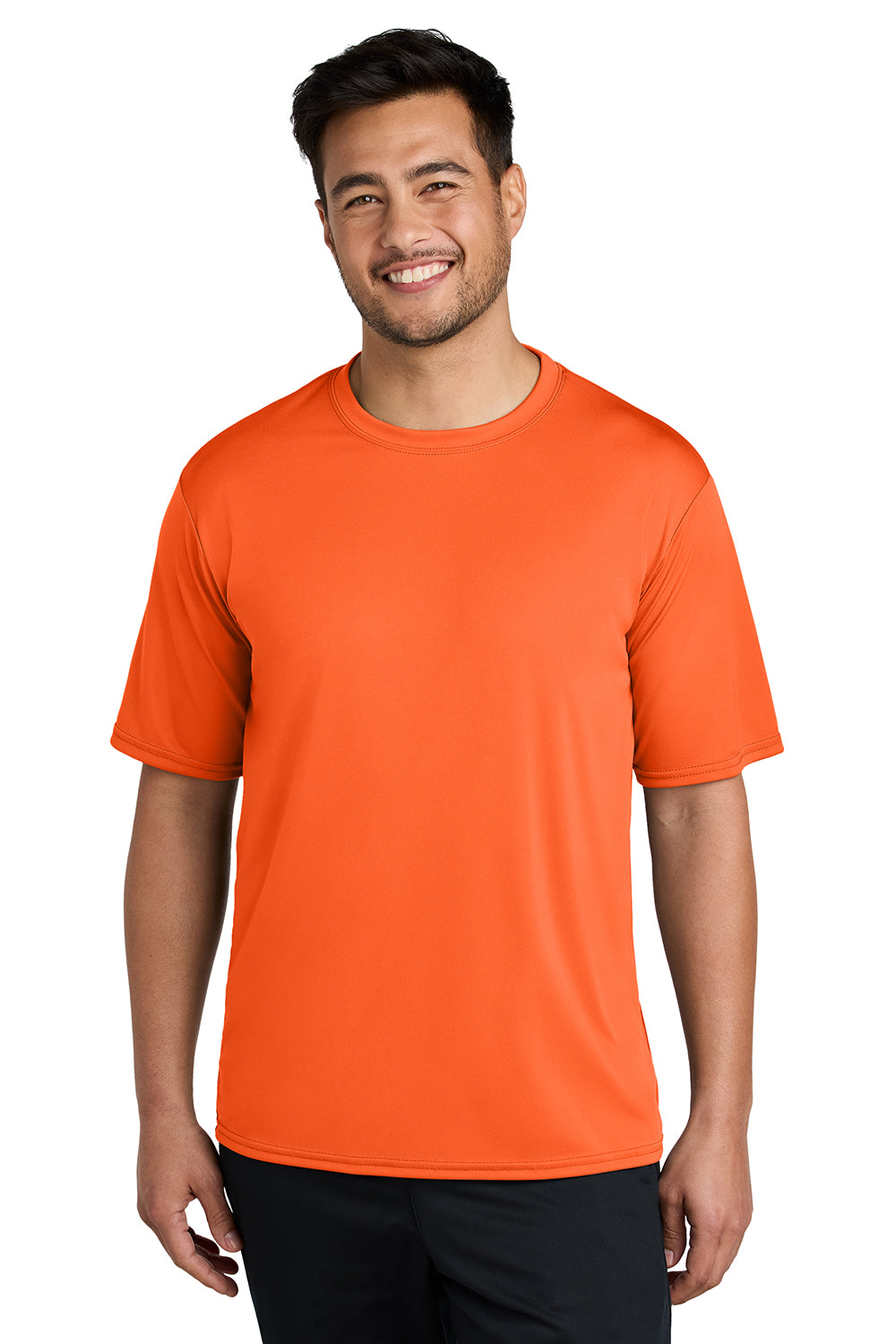 Port & Company PC380 Mens Dry Zone Performance Moisture Wicking Short Sleeve Crewneck T-Shirt Neon Orange Model Front