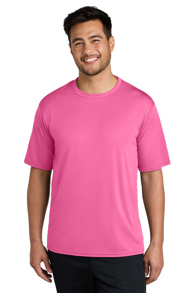 Port & Company PC380 Mens Dry Zone Performance Moisture Wicking Short Sleeve Crewneck T-Shirt Neon Pink Model Front