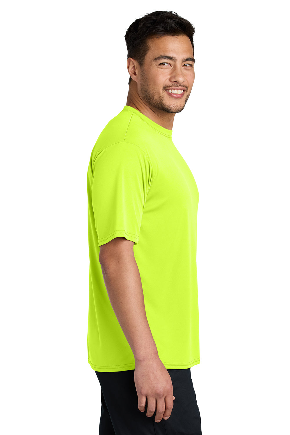 Port & Company PC380 Mens Dry Zone Performance Moisture Wicking Short Sleeve Crewneck T-Shirt Neon Yellow Model Side