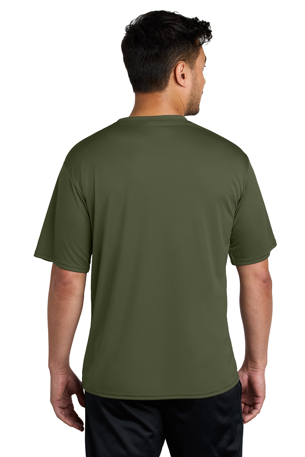 Port & Company PC380 Mens Dry Zone Performance Moisture Wicking Short Sleeve Crewneck T-Shirt Olive Drab Green Model Back