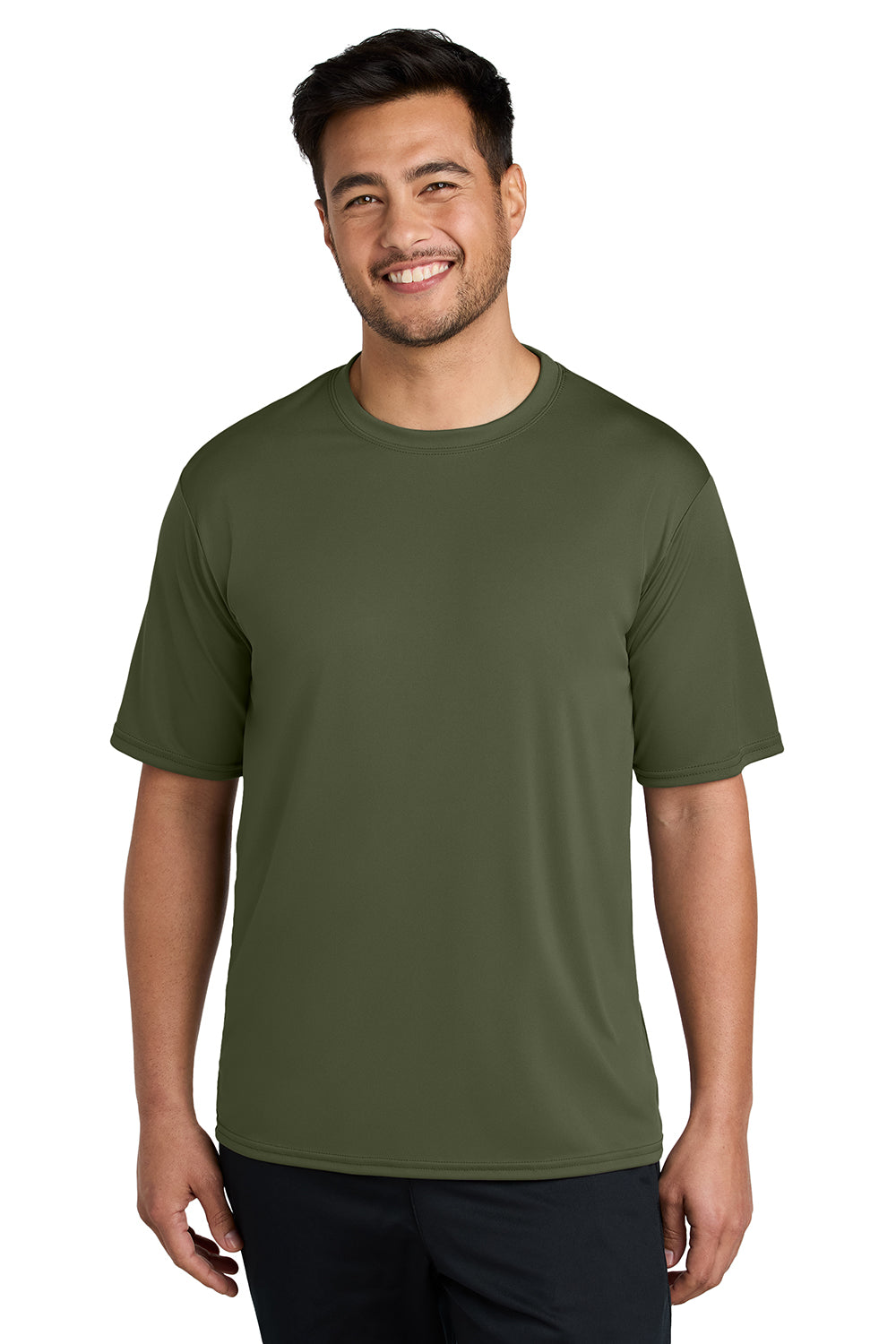 Port & Company PC380 Mens Dry Zone Performance Moisture Wicking Short Sleeve Crewneck T-Shirt Olive Drab Green Model Front