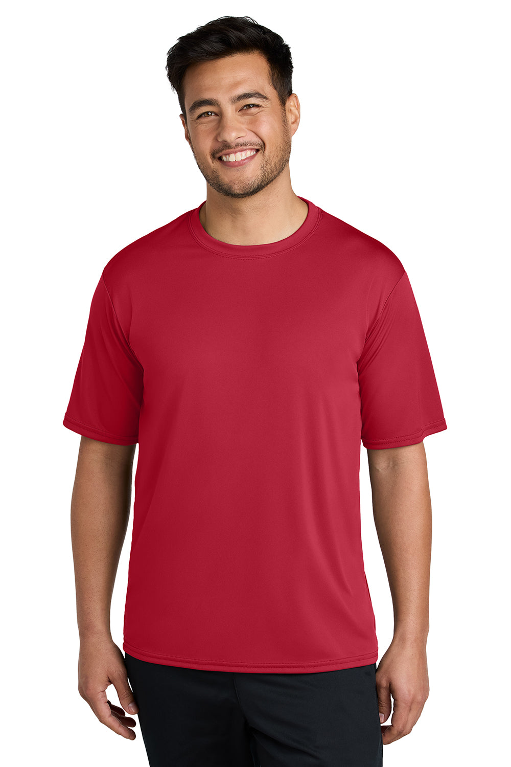 Port & Company PC380 Mens Dry Zone Performance Moisture Wicking Short Sleeve Crewneck T-Shirt Red Model Front