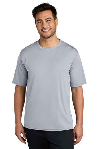 Port & Company PC380 Mens Dry Zone Performance Moisture Wicking Short Sleeve Crewneck T-Shirt Silver Grey Model Front