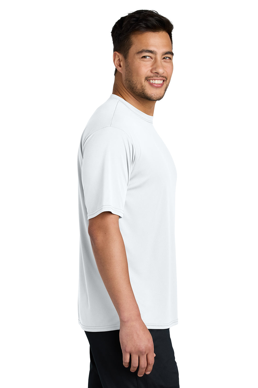 Port & Company PC380 Mens Dry Zone Performance Moisture Wicking Short Sleeve Crewneck T-Shirt White Model Side