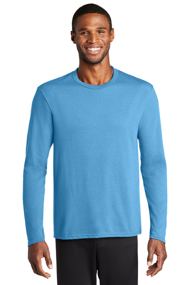 Port & Company PC381LS Mens Dry Zone Performance Moisture Wicking Long Sleeve Crewneck T-Shirt Aquatic Blue Model Front