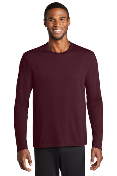 Port & Company PC381LS Mens Dry Zone Performance Moisture Wicking Long Sleeve Crewneck T-Shirt Athletic Maroon Model Front