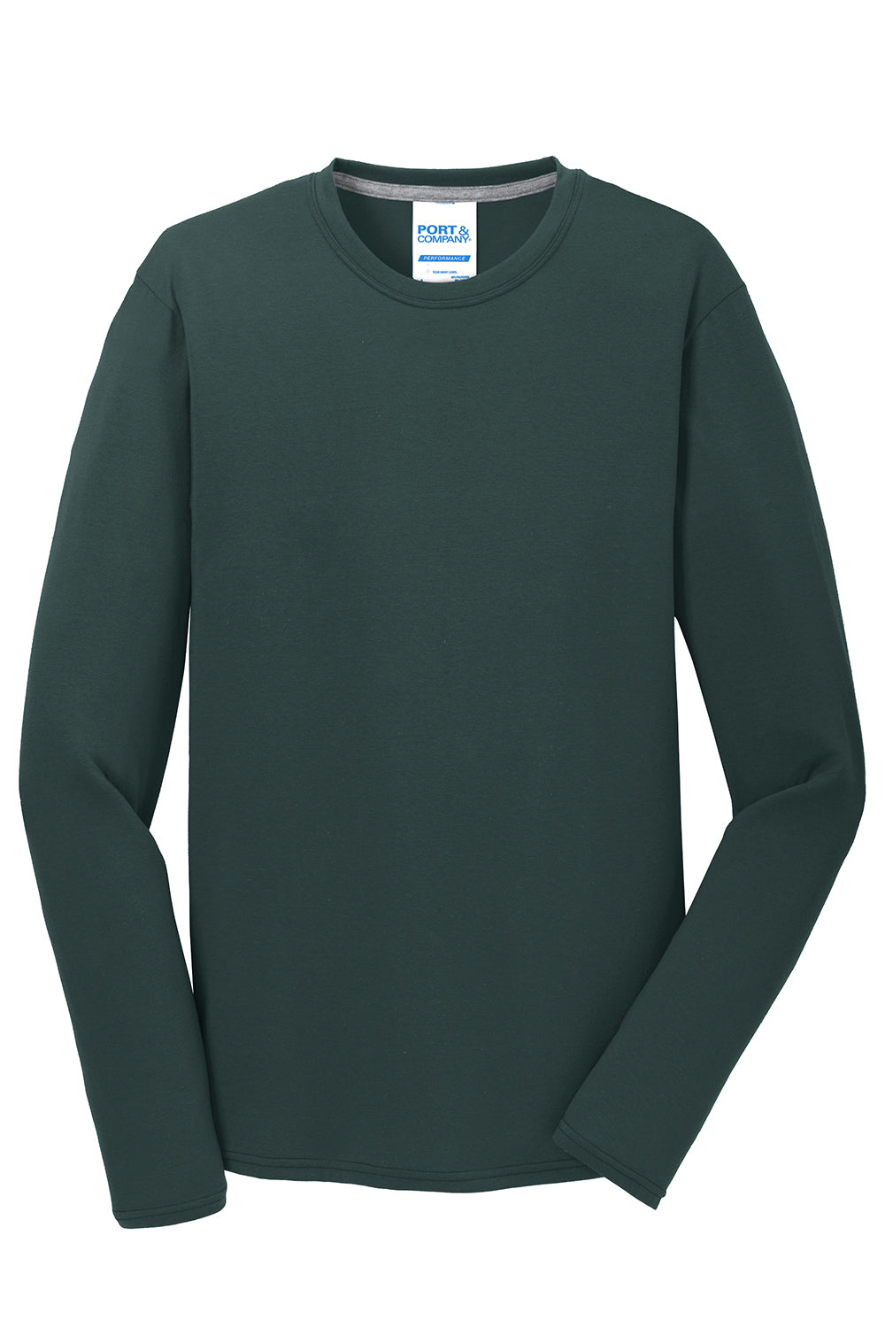 Port & Company PC381LS Mens Dry Zone Performance Moisture Wicking Long Sleeve Crewneck T-Shirt Dark Green Flat Front