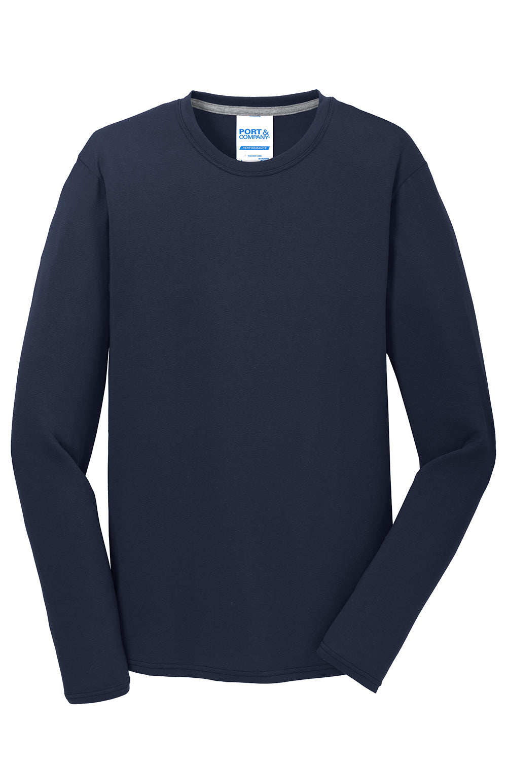 Port & Company PC381LS Mens Dry Zone Performance Moisture Wicking Long Sleeve Crewneck T-Shirt Deep Navy Blue Flat Front