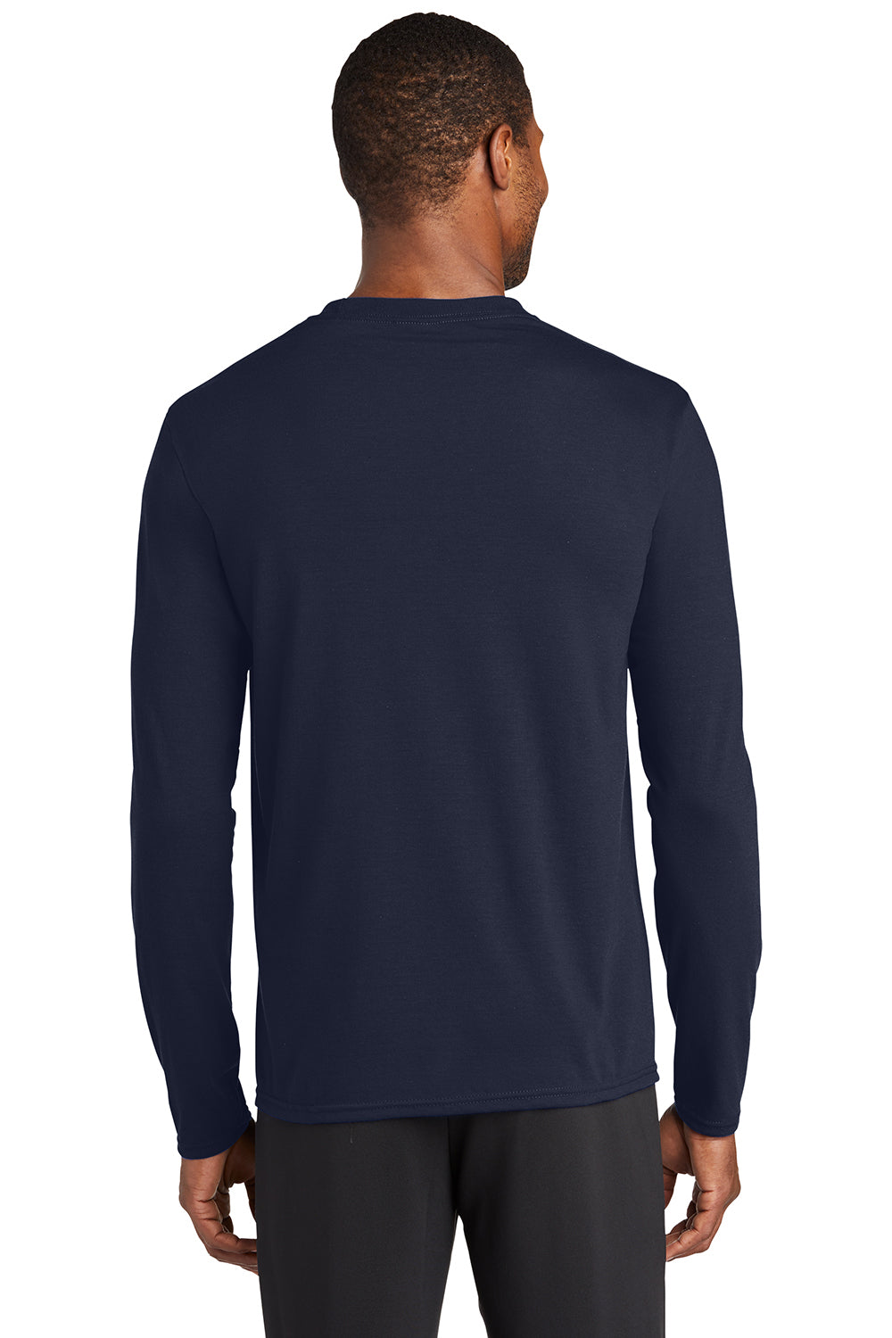 Port & Company PC381LS Mens Dry Zone Performance Moisture Wicking Long Sleeve Crewneck T-Shirt Deep Navy Blue Model Back