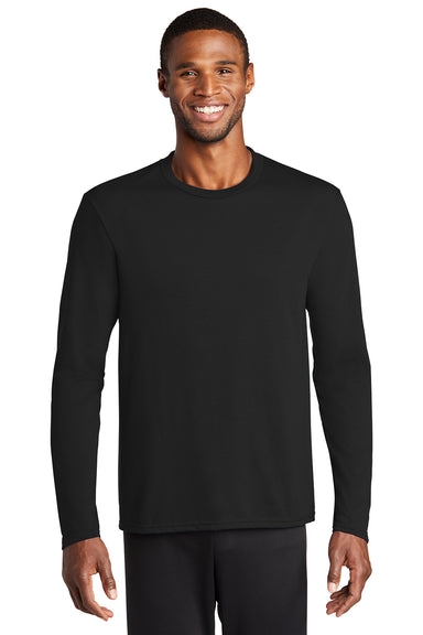 Port & Company PC381LS Mens Dry Zone Performance Moisture Wicking Long Sleeve Crewneck T-Shirt Jet Black Model Front