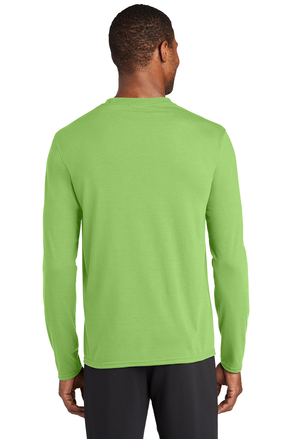 Port & Company PC381LS Mens Dry Zone Performance Moisture Wicking Long Sleeve Crewneck T-Shirt Lime Green Model Back