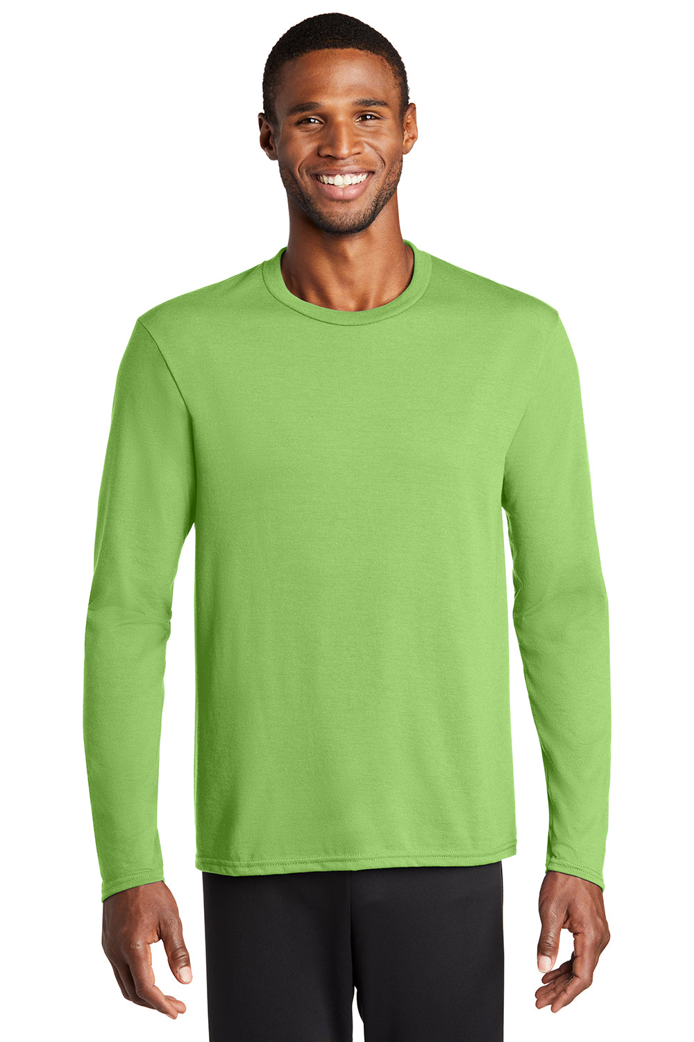 Port & Company PC381LS Mens Dry Zone Performance Moisture Wicking Long Sleeve Crewneck T-Shirt Lime Green Model Front