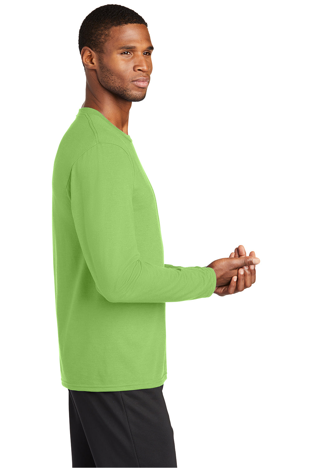 Port & Company PC381LS Mens Dry Zone Performance Moisture Wicking Long Sleeve Crewneck T-Shirt Lime Green Model Side