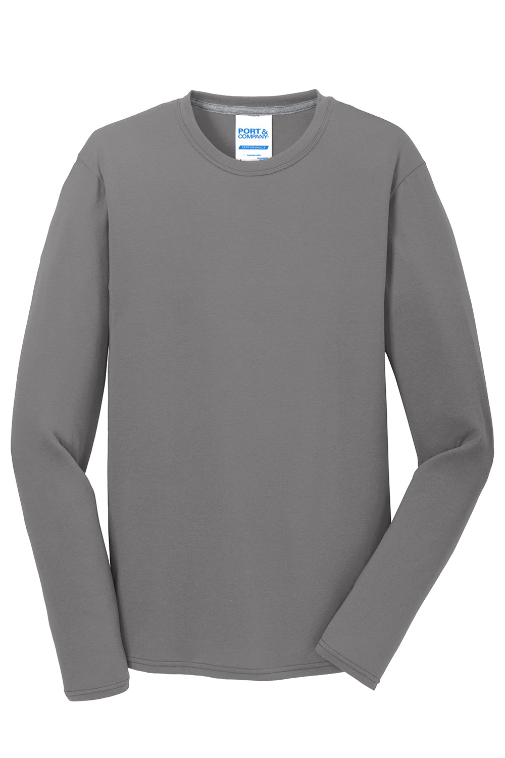 Port & Company PC381LS Mens Dry Zone Performance Moisture Wicking Long Sleeve Crewneck T-Shirt Medium Grey Flat Front