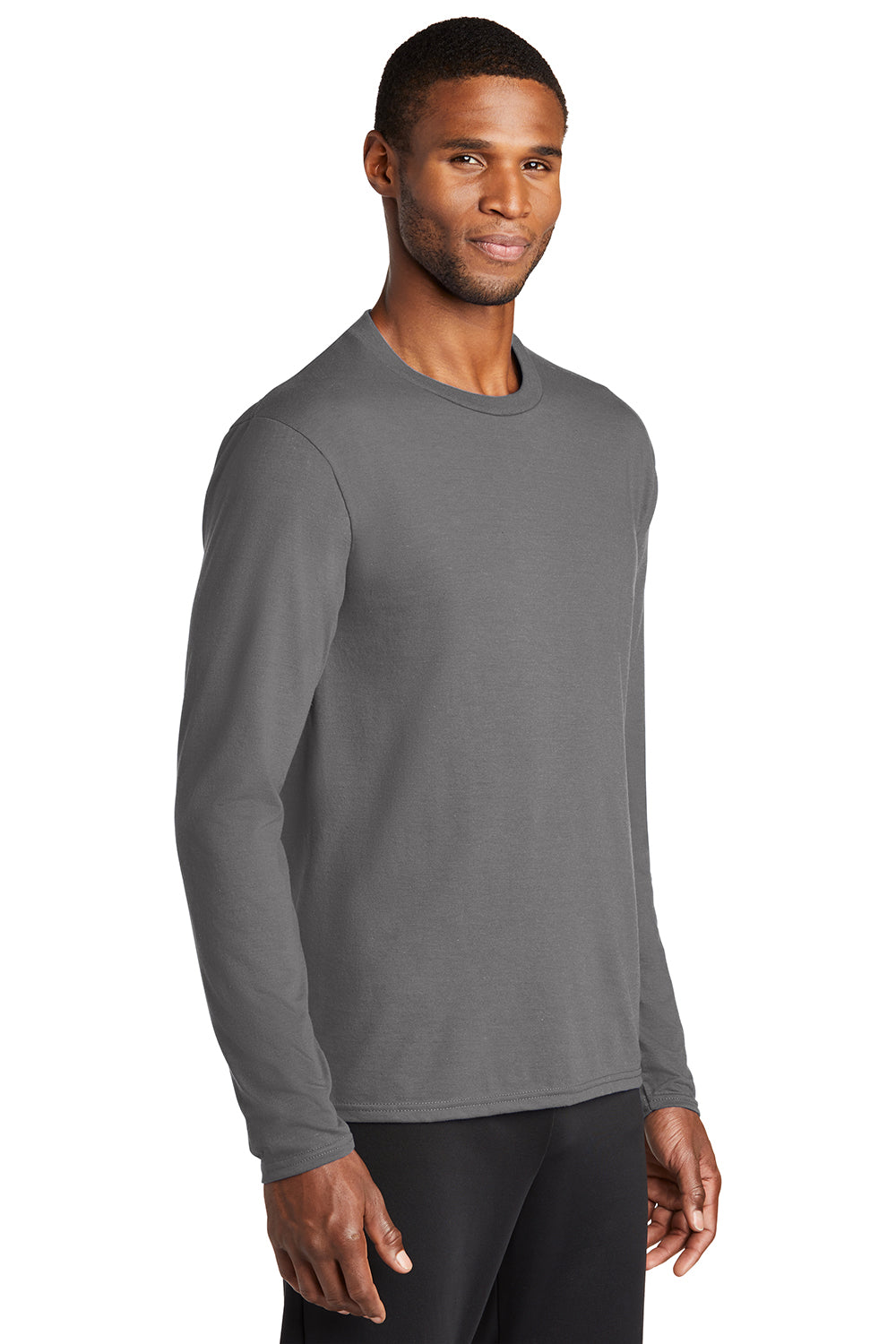 Port & Company PC381LS Mens Dry Zone Performance Moisture Wicking Long Sleeve Crewneck T-Shirt Medium Grey Model 3q