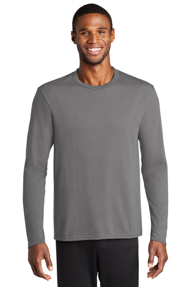 Port & Company PC381LS Mens Dry Zone Performance Moisture Wicking Long Sleeve Crewneck T-Shirt Medium Grey Model Front