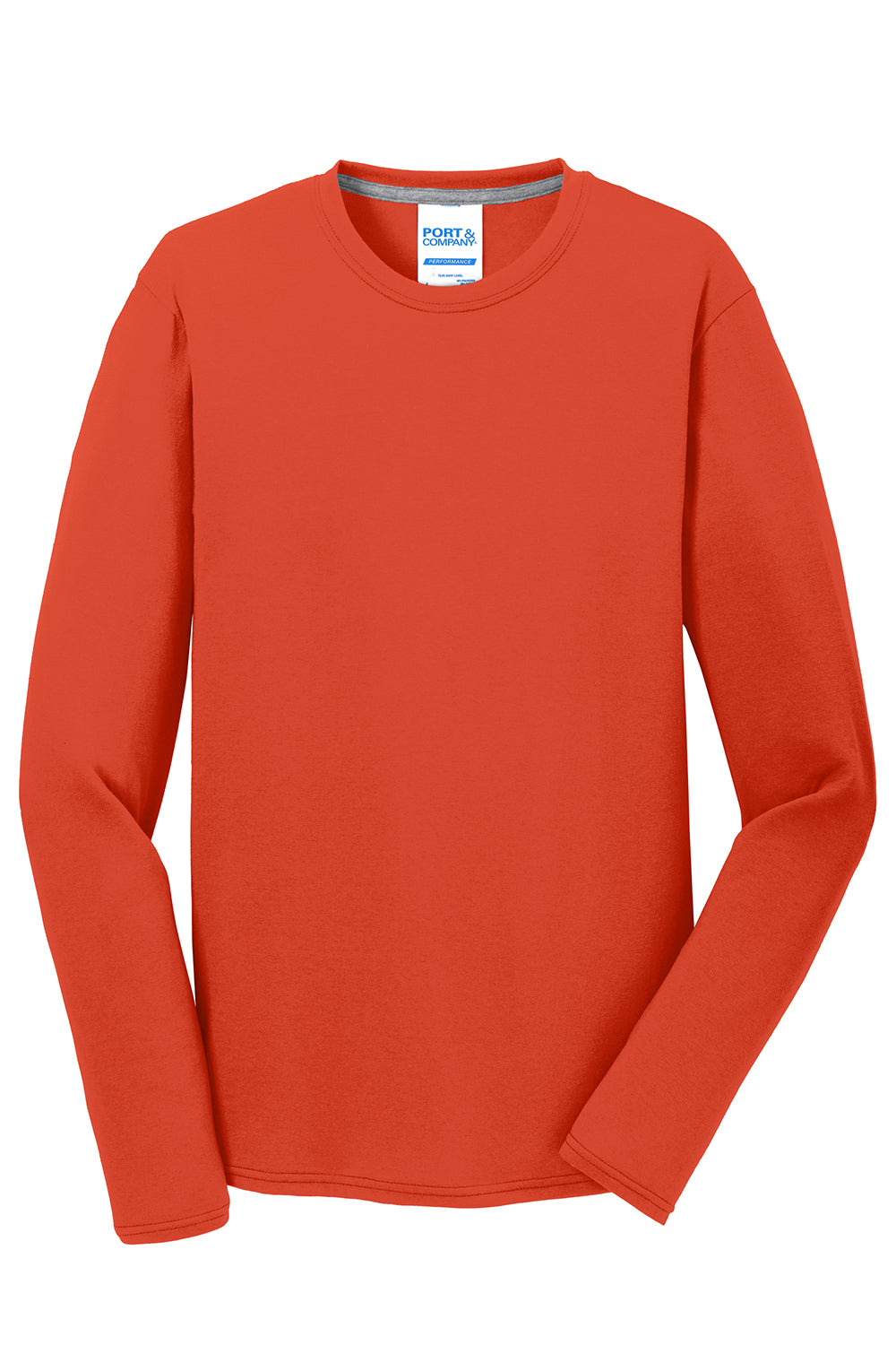 Port & Company PC381LS Mens Dry Zone Performance Moisture Wicking Long Sleeve Crewneck T-Shirt Orange Flat Front