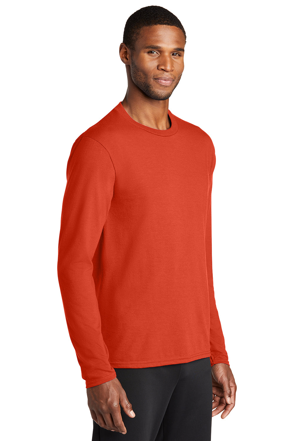 Port & Company PC381LS Mens Dry Zone Performance Moisture Wicking Long Sleeve Crewneck T-Shirt Orange Model 3q