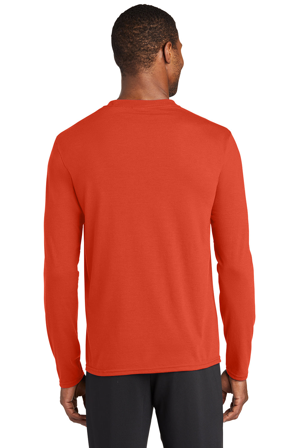 Port & Company PC381LS Mens Dry Zone Performance Moisture Wicking Long Sleeve Crewneck T-Shirt Orange Model Back