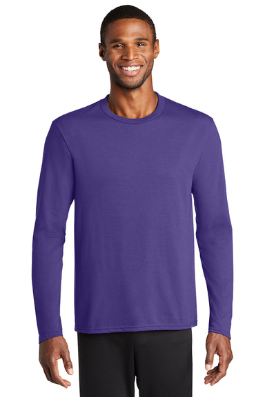 Port & Company PC381LS Mens Dry Zone Performance Moisture Wicking Long Sleeve Crewneck T-Shirt Purple Model Front