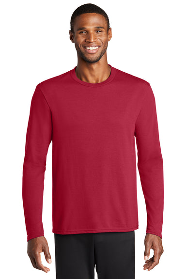 Port & Company PC381LS Mens Dry Zone Performance Moisture Wicking Long Sleeve Crewneck T-Shirt Red Model Front